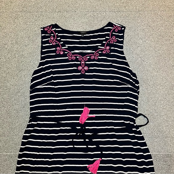 Talbots Womens Maxi Dress Embroidered Tassel Belt Jersey Stripe Size 3X Petite - Picture 2 of 8